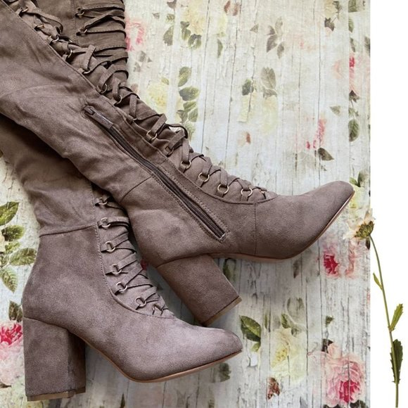 NWOT Nature Breeze Taupe Suede Over-the-Knee Boots Size 7 - Picture 5 of 16